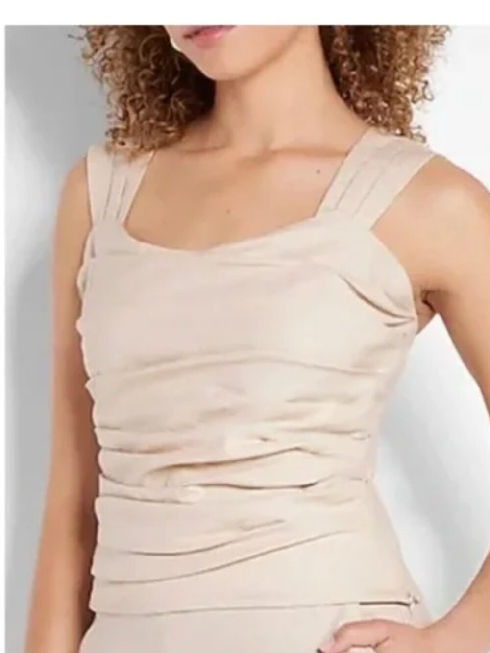 NWT Express Linen-Blend Ruched Sleeveless Tank in Tan/ Oatmeal